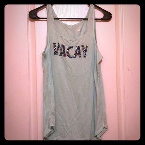 Light teal "vacay" studded tank top